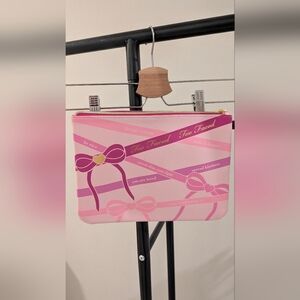 Too Faced Pink and Gold Bow Cosmetic Bag